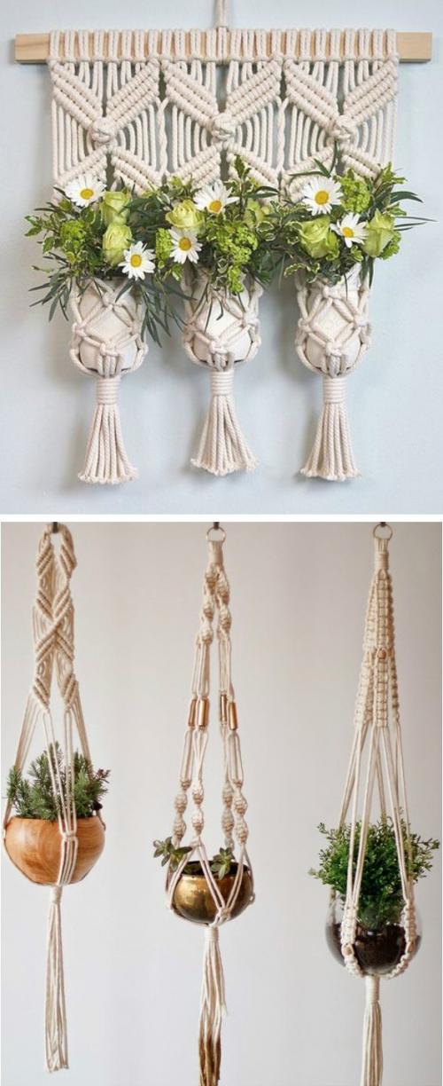 Кашпо своими руками из шпагата. Кашпо для цветов в технике Макраме: схемы плетения и мастер-классы для начинающих
